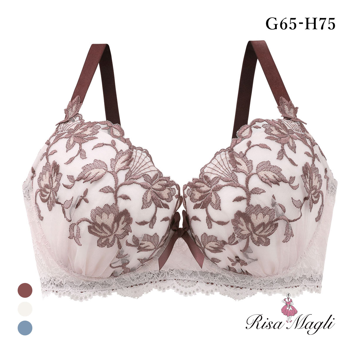 リサマリ エレノア 3/4カップ ブラジャー GH グラマーブラ 大きいサイズ Risa Magli(BR-ブラウン-G65)