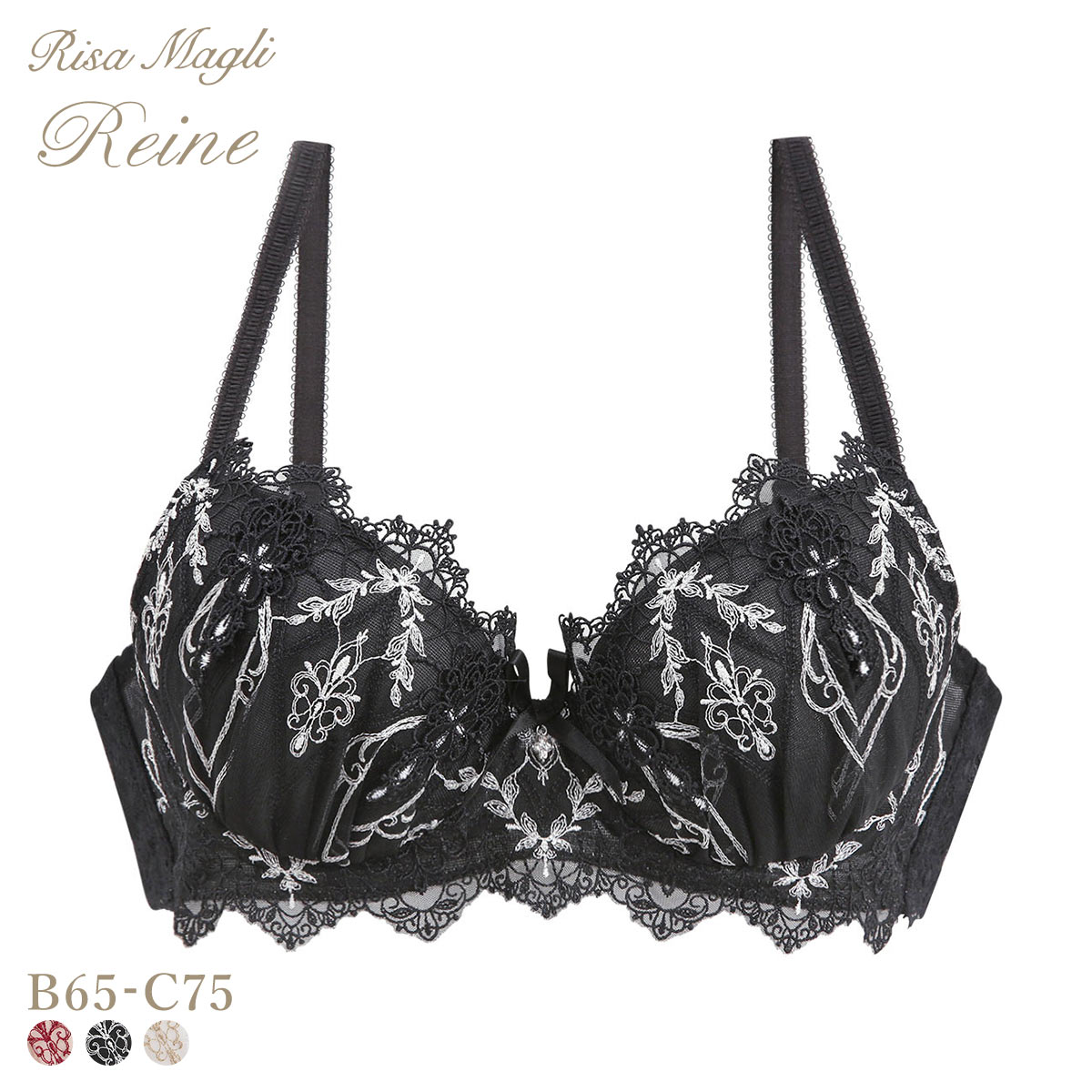 リサマリ レーヌ ジュエリー 3/4カップ ブラジャー BC 谷間ブラ Risa Magli Reine(BK-ブラック-B65)