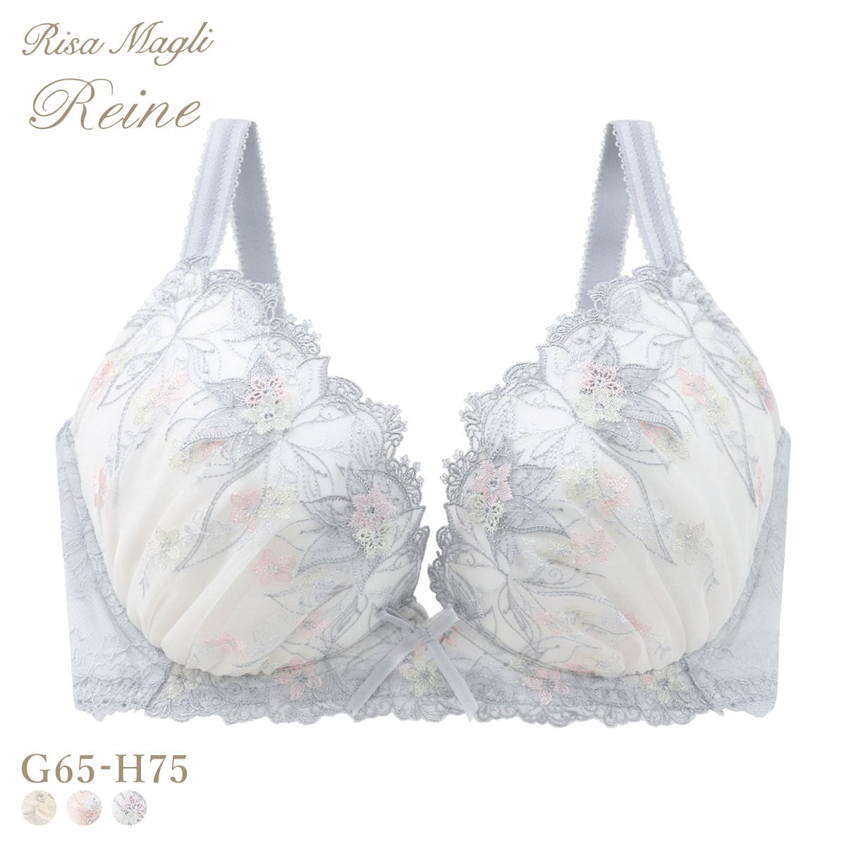 リサマリ レーヌ セレスティナ 3/4カップ ブラジャー GH 大きいサイズ Risa Magli Reine(LGY-薄グレー-G65)