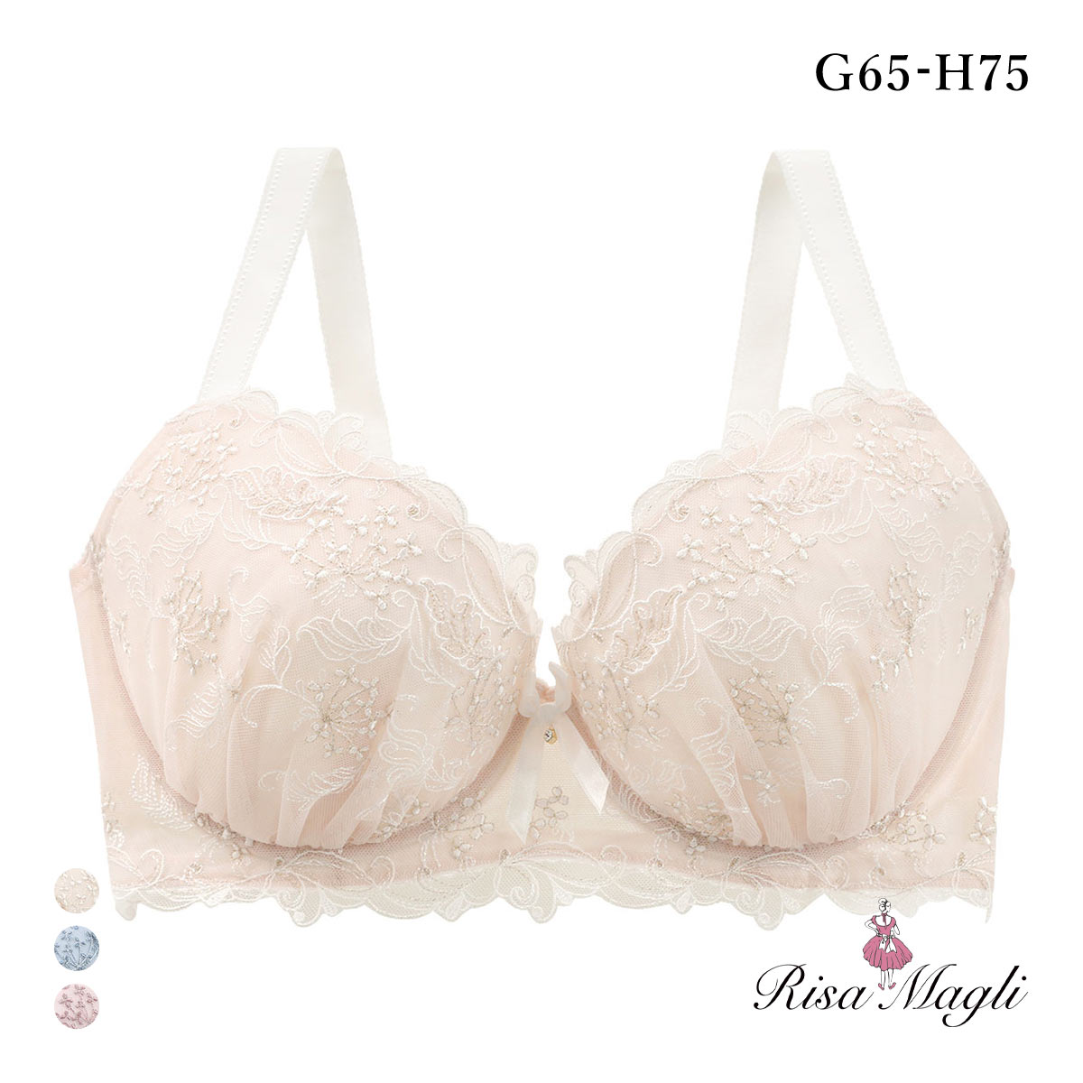 リサマリ ナンシー ブラジャー GH グラマーブラ 大きいサイズ Risa Magli(WH-ホワイト-G65)