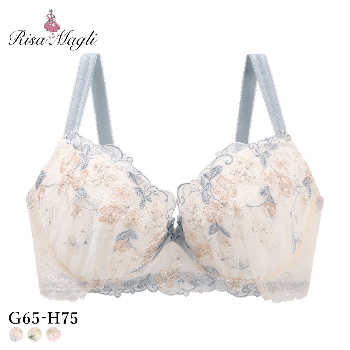 リサマリ エリアン ブラジャー グラマーブラ バストアップタイプ GH 大きいサイズ Risa Magli Glamor Bra(CR-クリーム-G65)