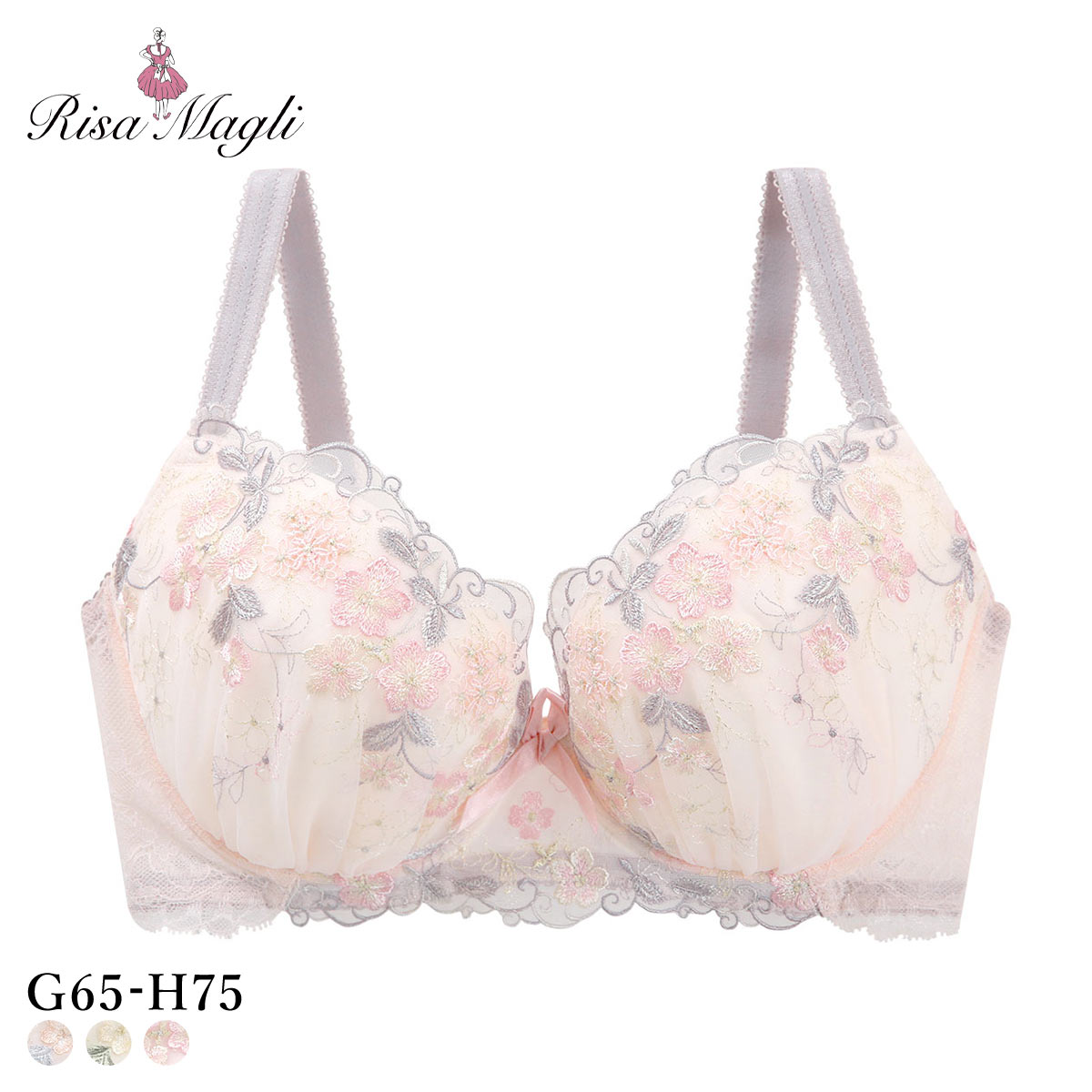 リサマリ エリアン ブラジャー グラマーブラ バストアップタイプ GH 大きいサイズ Risa Magli Glamor Bra(PI-ピンク-G65)