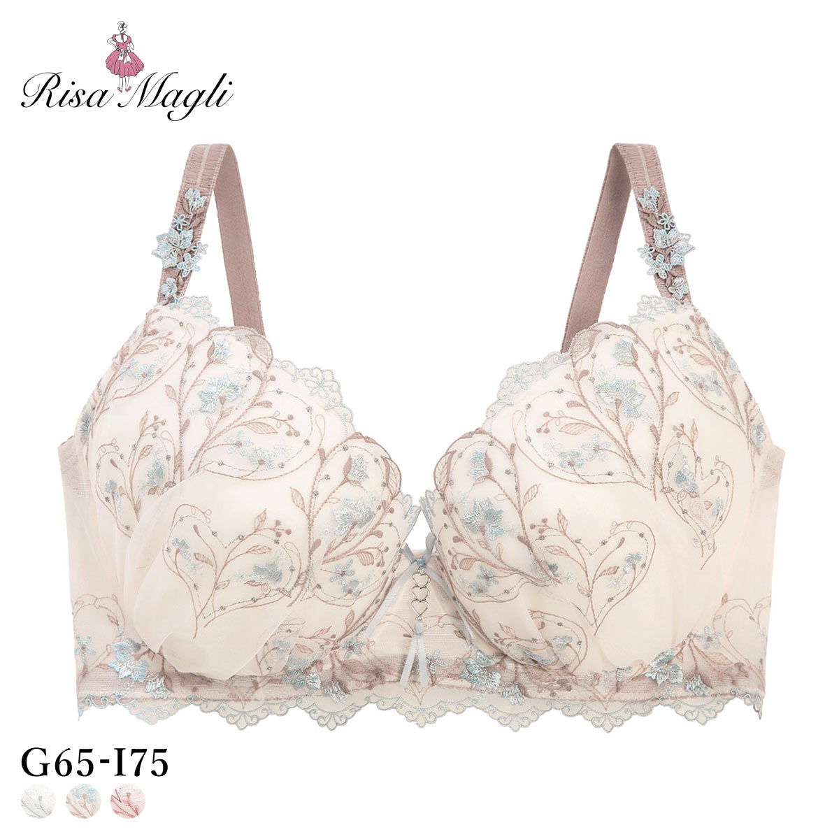 リサマリ フローチェ ブラジャー GH グラマーブラ Glamor Bra バストアップタイプ 大きいサイズ Risa Magli(BU-ブルー-G65)