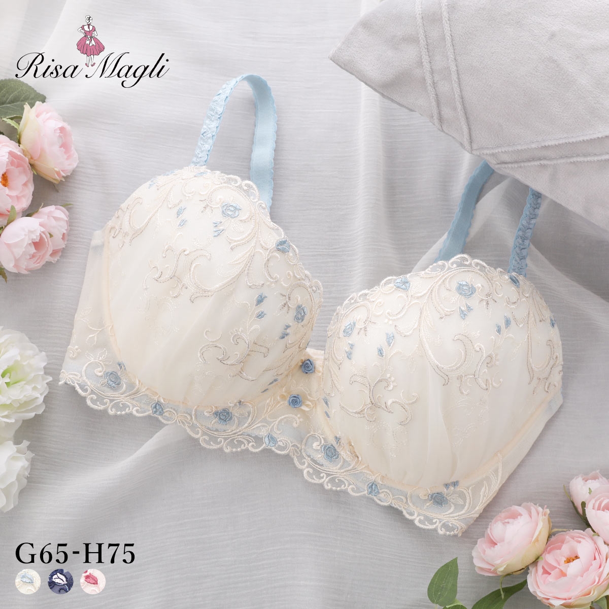 リサマリ シュテファニ 3/4カップ ブラジャー GH グラマーブラ バストアップタイプ Glamor Bra 大きいサイズ Risa Magli(CR-クリーム-G65)