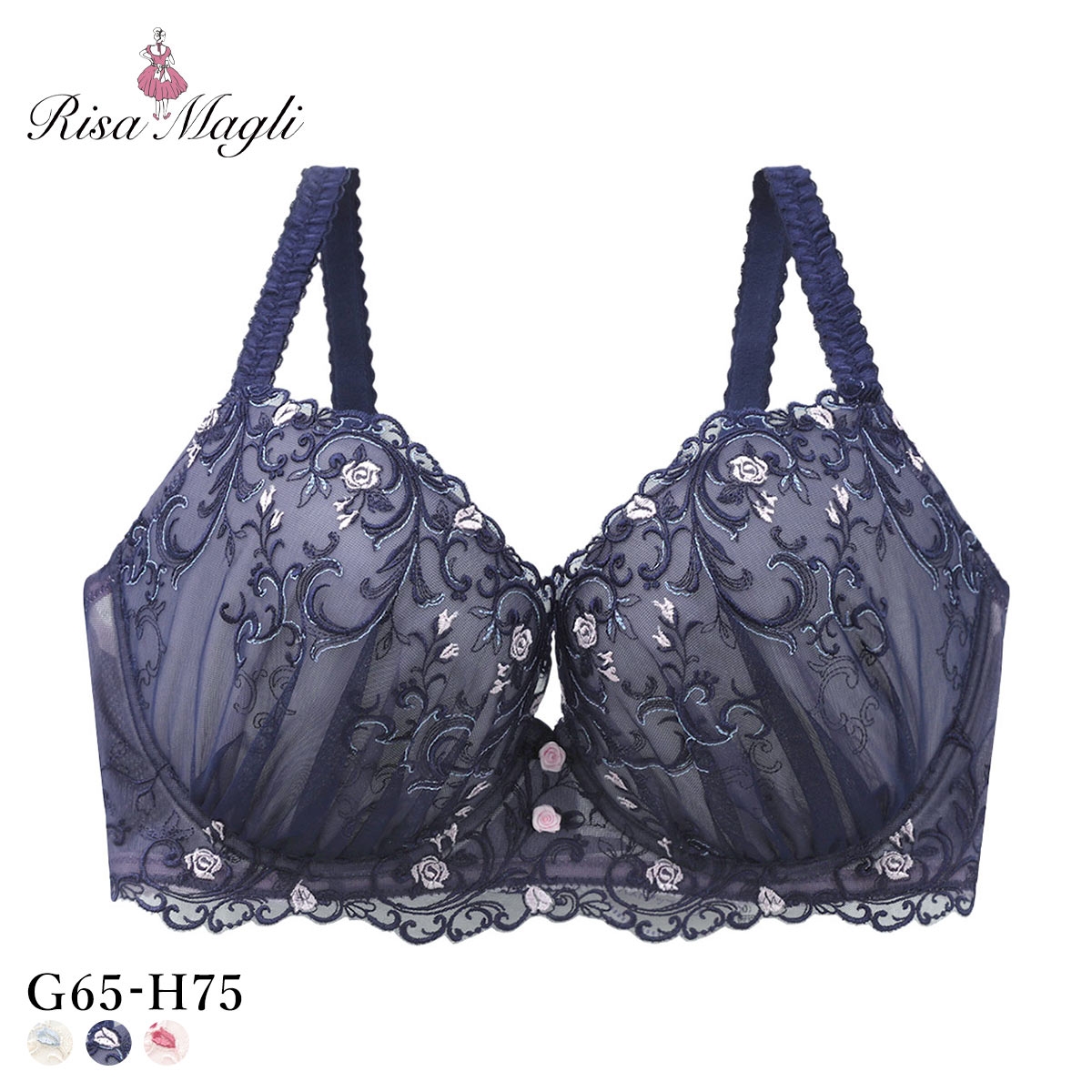 リサマリ シュテファニ 3/4カップ ブラジャー GH グラマーブラ バストアップタイプ Glamor Bra 大きいサイズ Risa Magli(NV-ネイビー-G65)