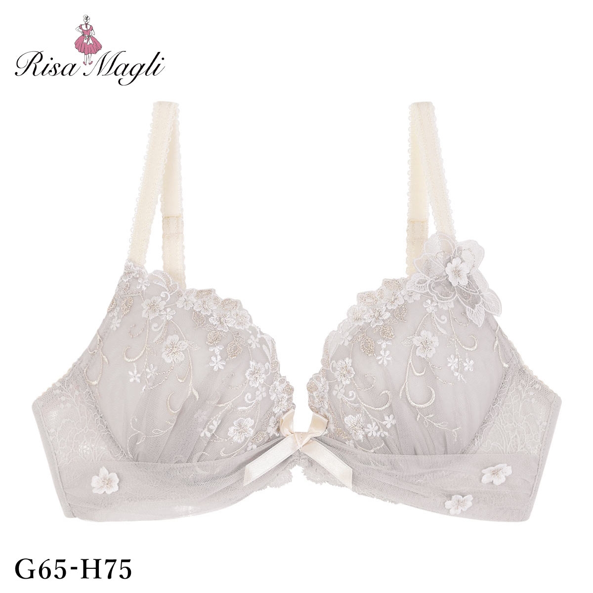 リサマリ ストロ ブラジャー Glamor Bra サイドすっきりタイプ GH グラマーブラ 大きいサイズ Risa Magli(LGY-薄グレー-G65)