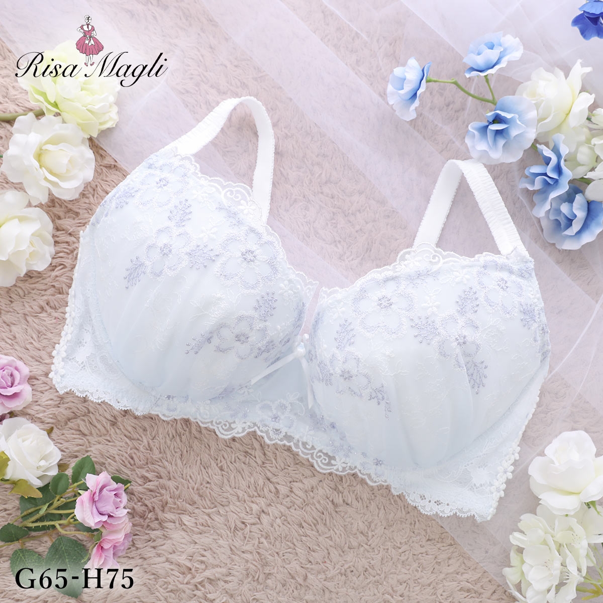 リサマリ ティニー ブラジャー GH グラマーブラ バストアップタイプ Glamor Bra 大きいサイズ Risa Magli(SX-サックス-G65)