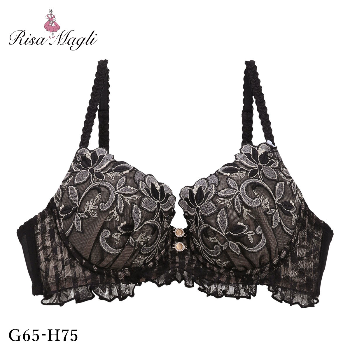 リサマリ ナタリー 3/4カップ ブラジャー GH グラマーブラ バストアップタイプ Glamor Bra 大きいサイズ Risa Magli(BK-ブラック-G65)