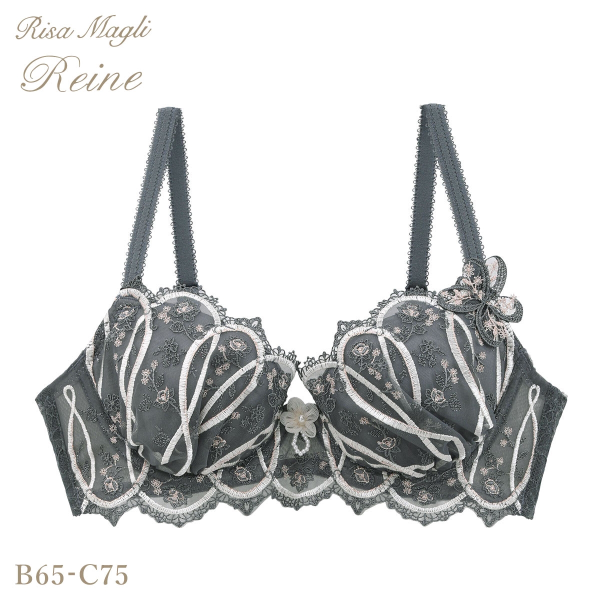 リサマリ レーヌ ティターニア 3/4カップ ブラジャー N Make Type BC 丸胸 Risa Magli Reine(CGY-チャコールグレー-B65)