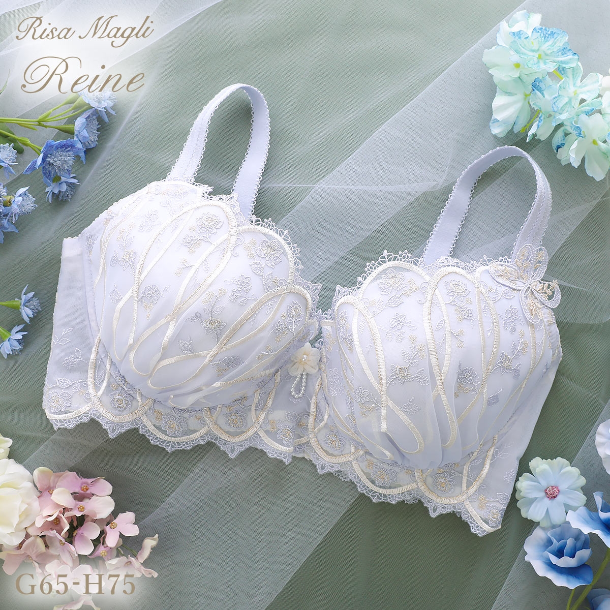 リサマリ レーヌ ティターニア 3/4カップ ブラジャー GH 大きいサイズ Risa Magli Reine(BU-ブルー-G65)