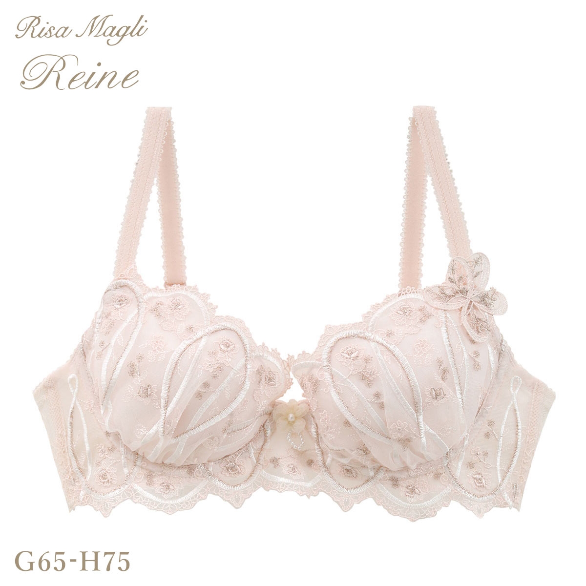 リサマリ レーヌ ティターニア 3/4カップ ブラジャー GH 大きいサイズ Risa Magli Reine(LPI-薄ピンク-G65)