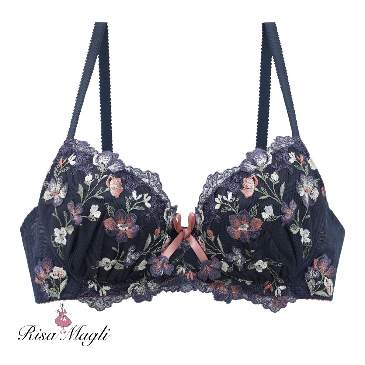 リサマリ Risa Magli イレーヌ ブラジャー BCD 谷間ブラ 単品(NV-ネイビー-B65)