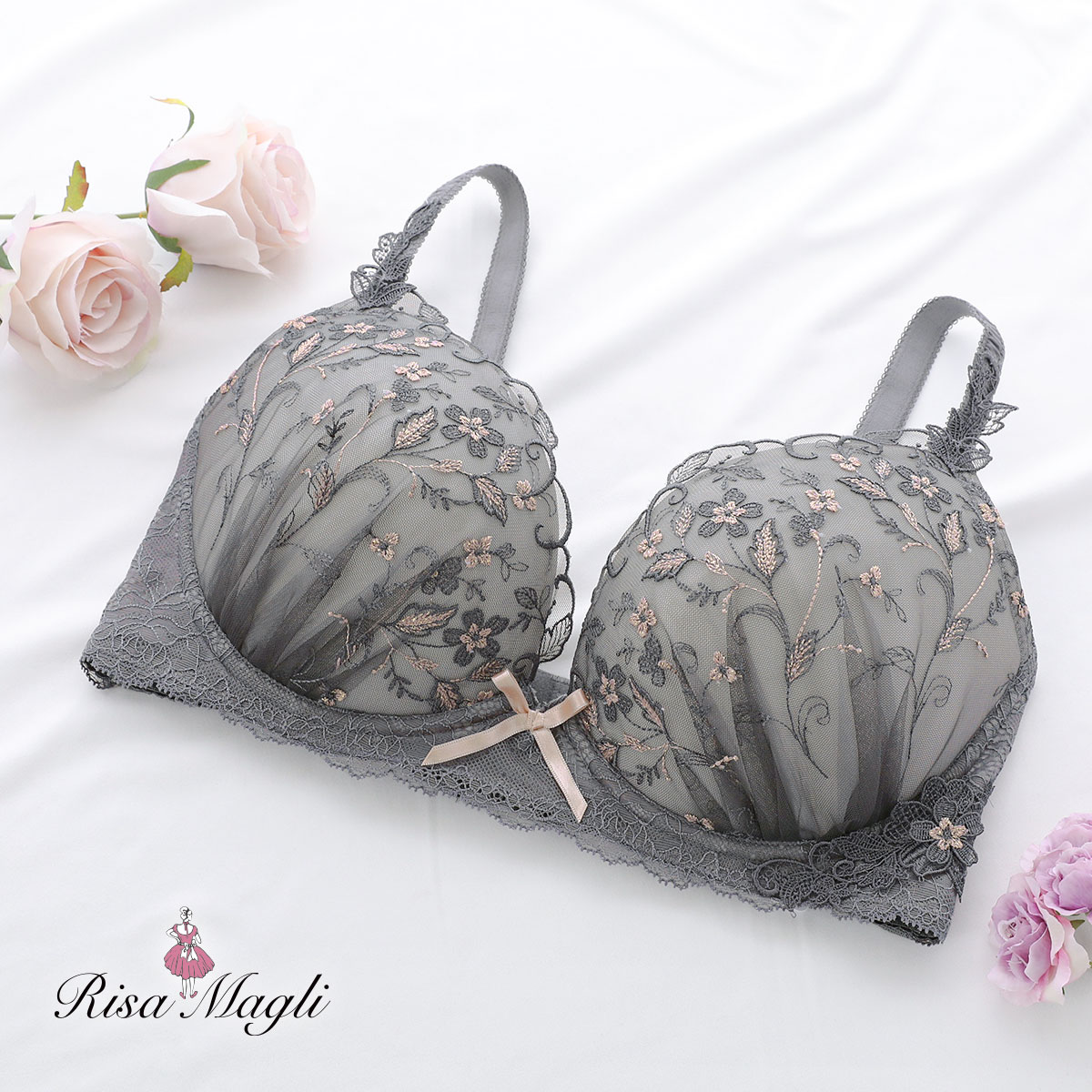 リサマリ Risa Magli ボーナ ブラジャー GH グラマーブラ 単品(GY-グレー-G65)