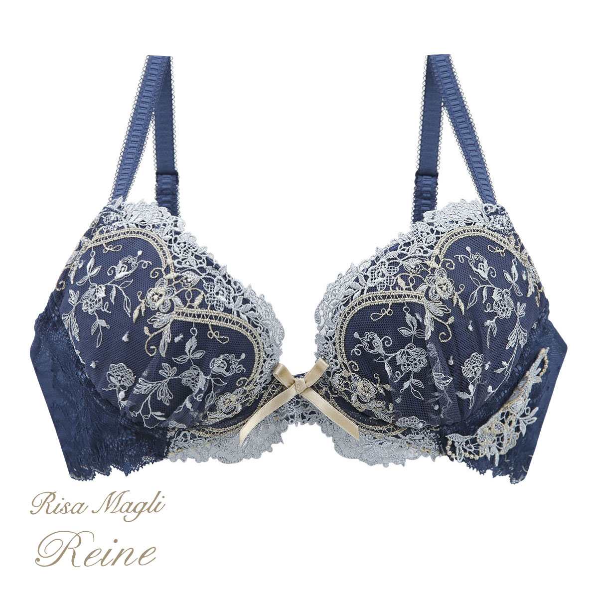リサマリ Risa Magli レーヌ Reine アリアンナ 3/4カップ ブラジャー BCD 谷間ブラ 単品(NV-ネイビー-B65)