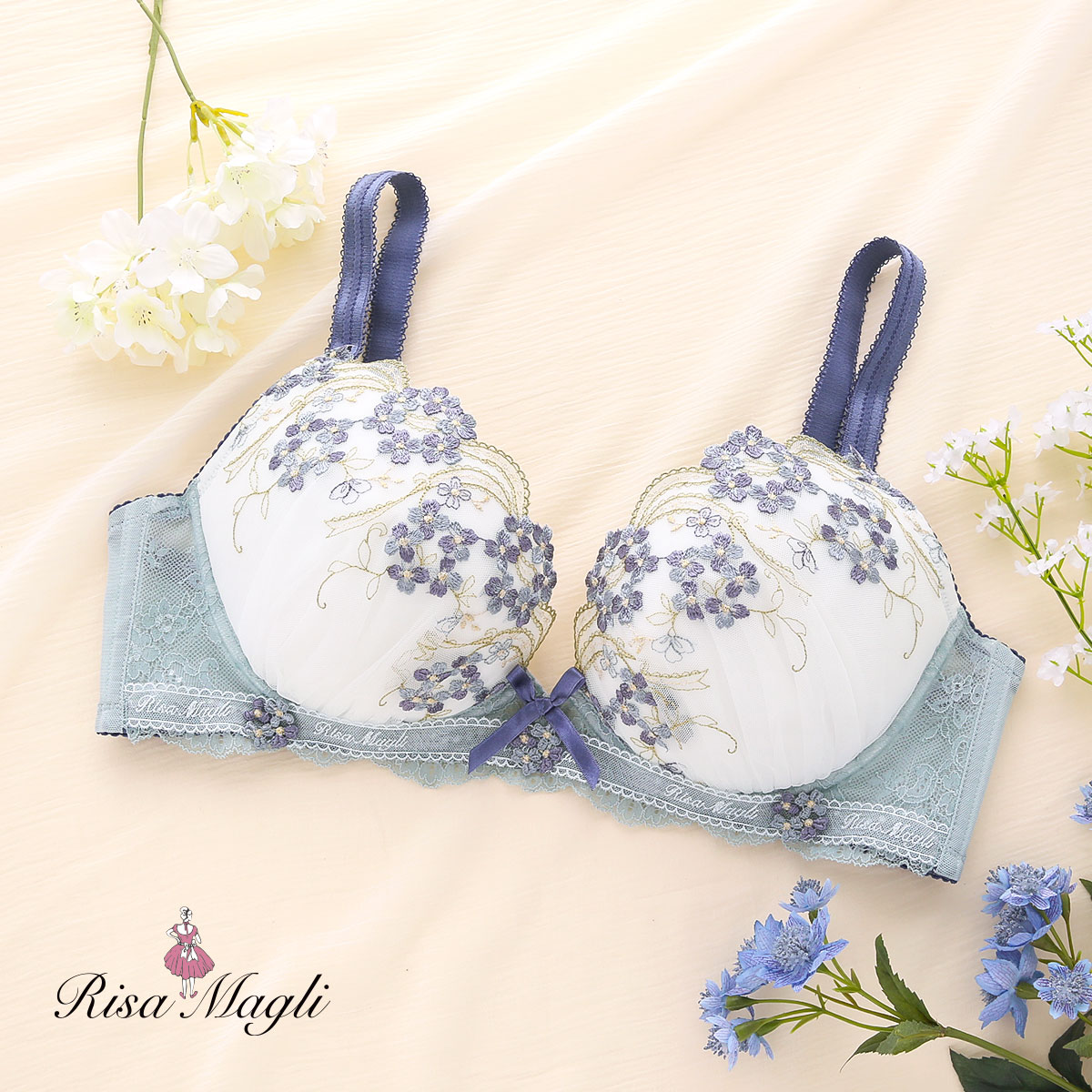 リサマリ Risa Magli クラーラ ブラジャー GH グラマーブラ 大きいサイズ 単品(BU-ブルー-G65)