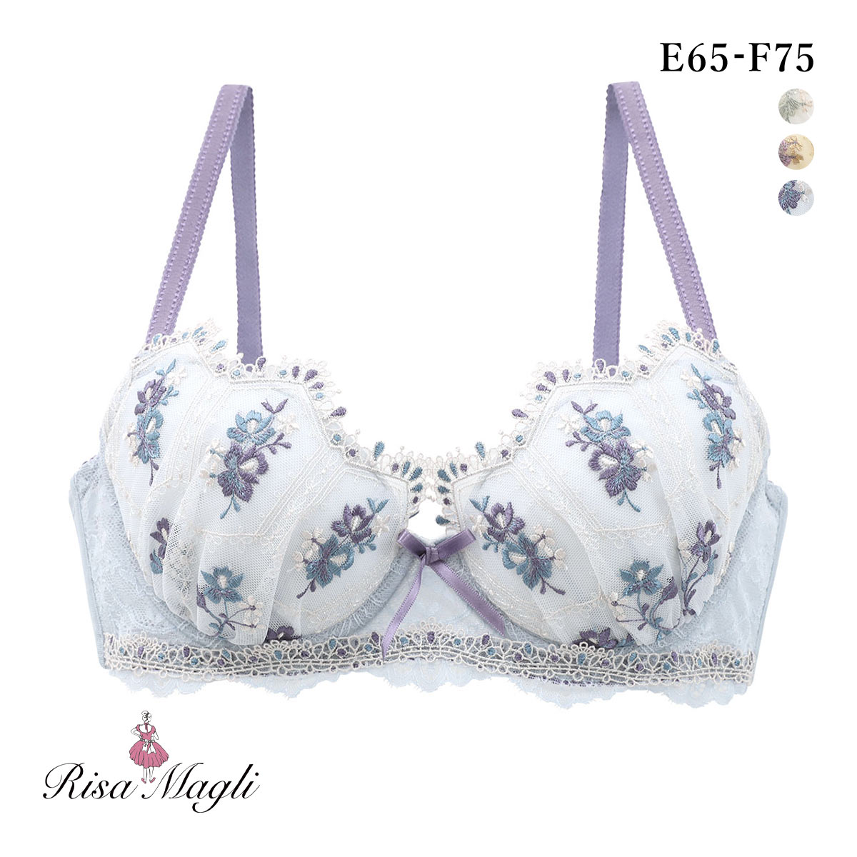 リサマリ シーラ 3/4カップ ブラジャー EF 谷間ブラ 大きいサイズ Risa Magli(BU-ブルー-E65)