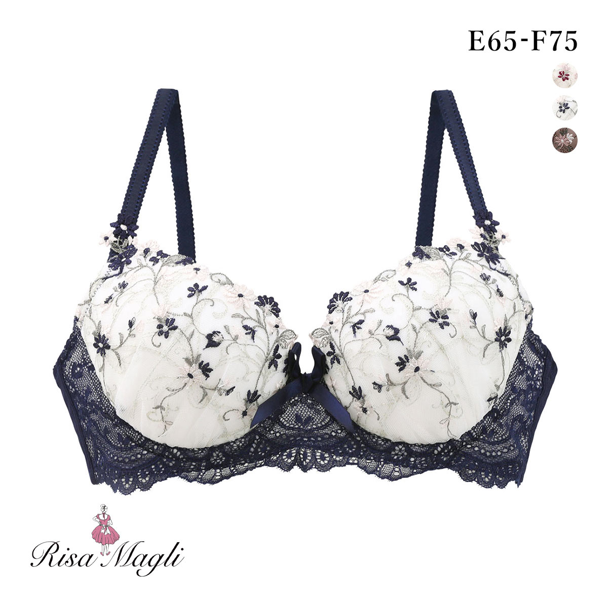 リサマリ Risa Magli ティナ 3/4カップ ブラジャー EF 谷間ブラ 単品(NV-ネイビー-E65)