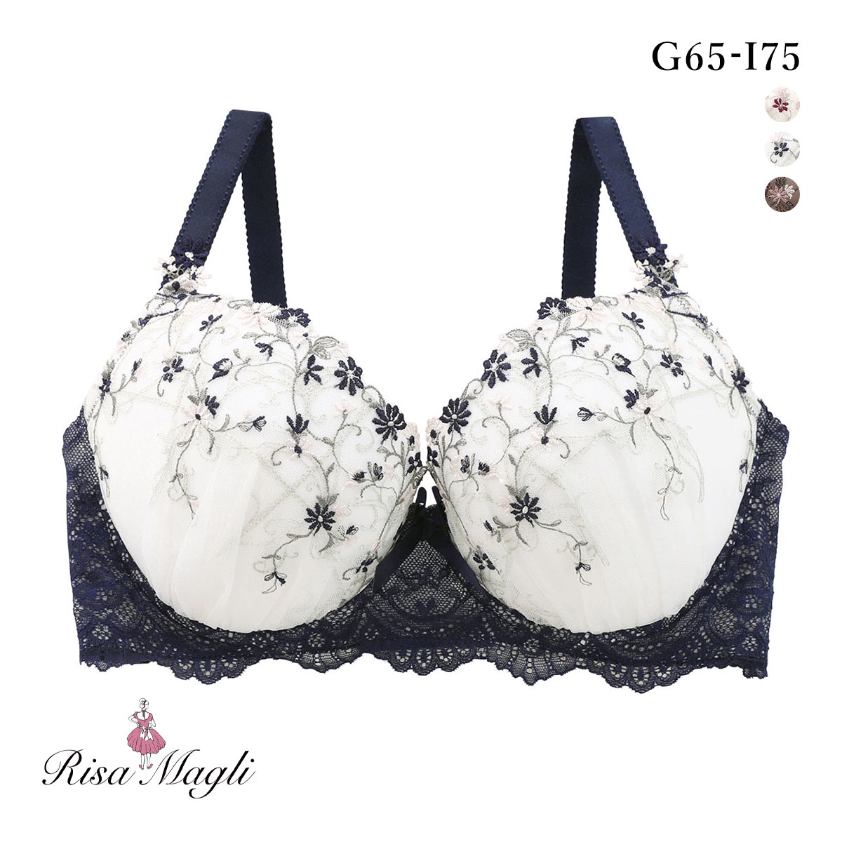 リサマリ Risa Magli ティナ ブラジャー GHI グラマーブラ 大きいサイズ 単品(NV-ネイビー-G65)
