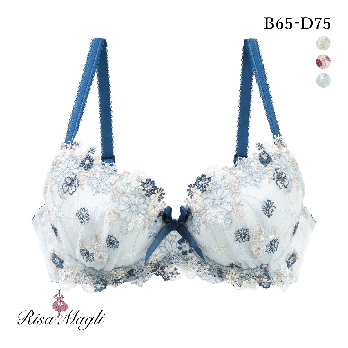 リサマリ アレッタ ブラジャー BCD 谷間ブラ Risa Magli(BU-ブルー-B65)