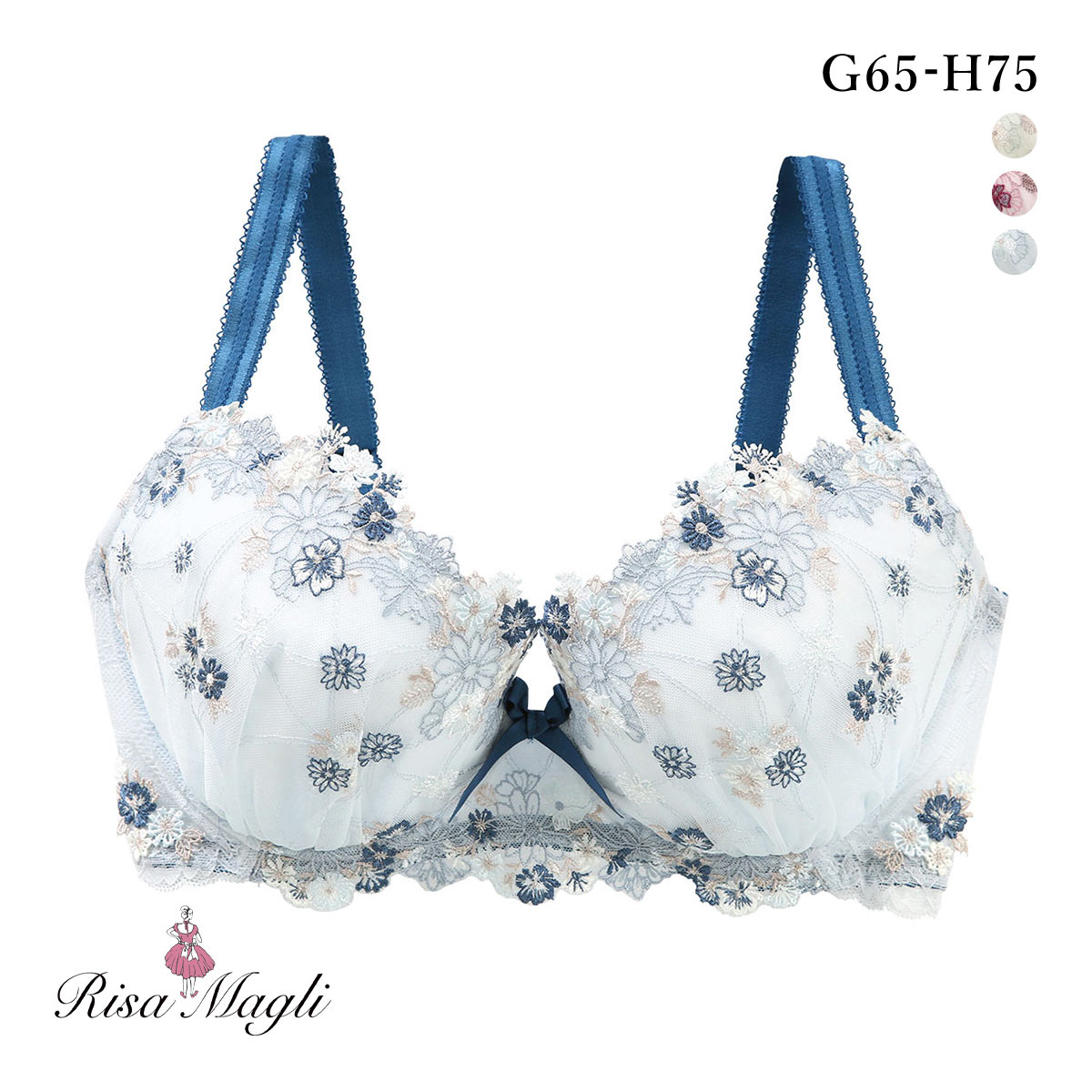リサマリ アレッタ ブラジャー GH 大きいサイズ グラマーブラ Risa Magli(BU-ブルー-G65)