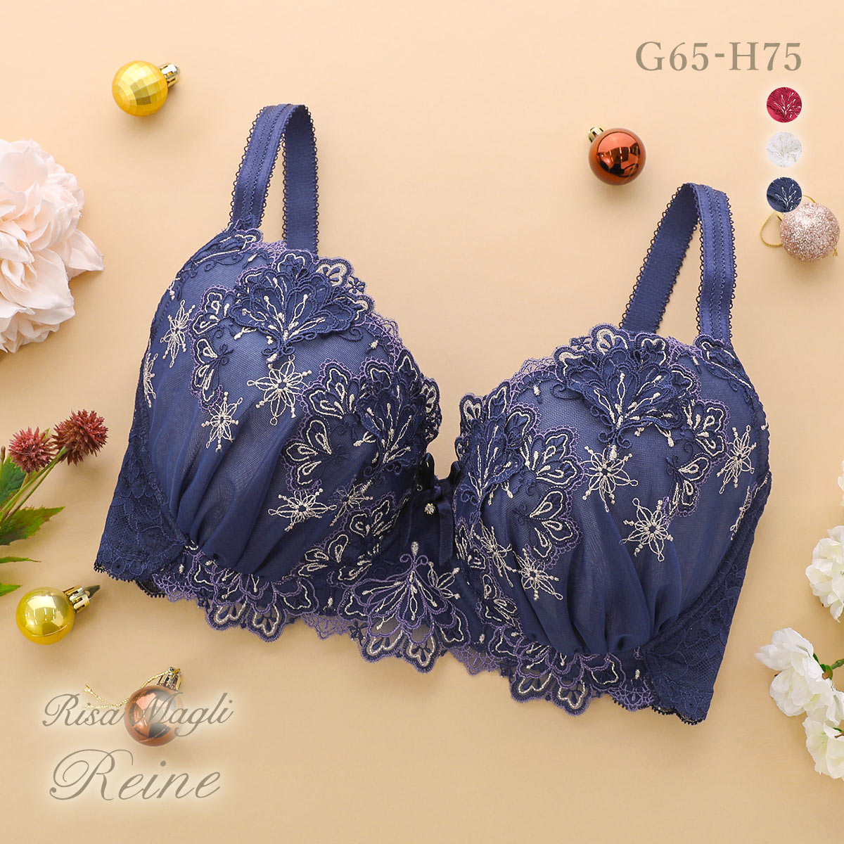 リサマリ レーヌ カロリーネ ブラジャー GH 大きいサイズ Risa Magli Reine(NV-ネイビー-G65)