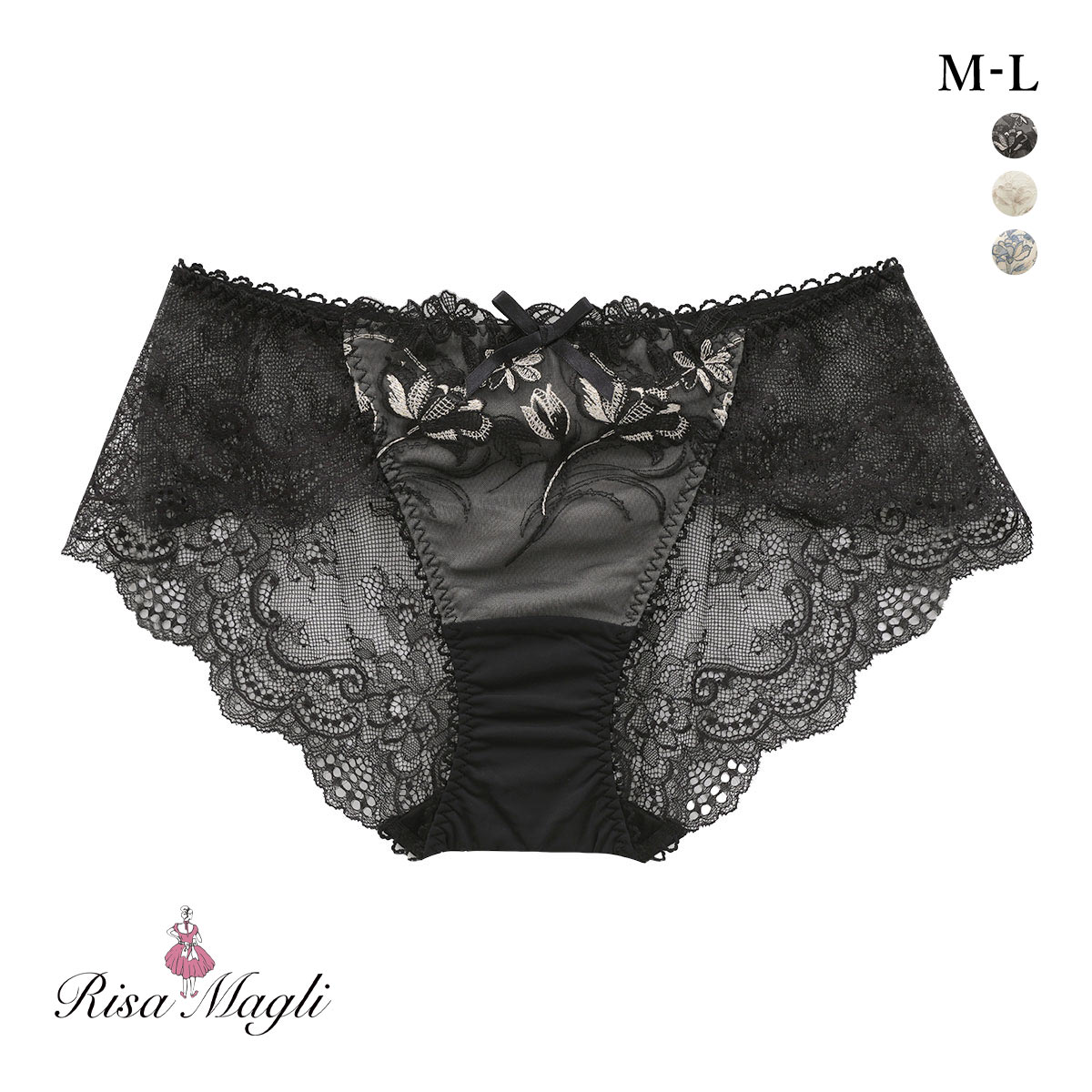 リサマリ リアナ レースショーツ バックレース Risa Magli(BK-ブラック-M)