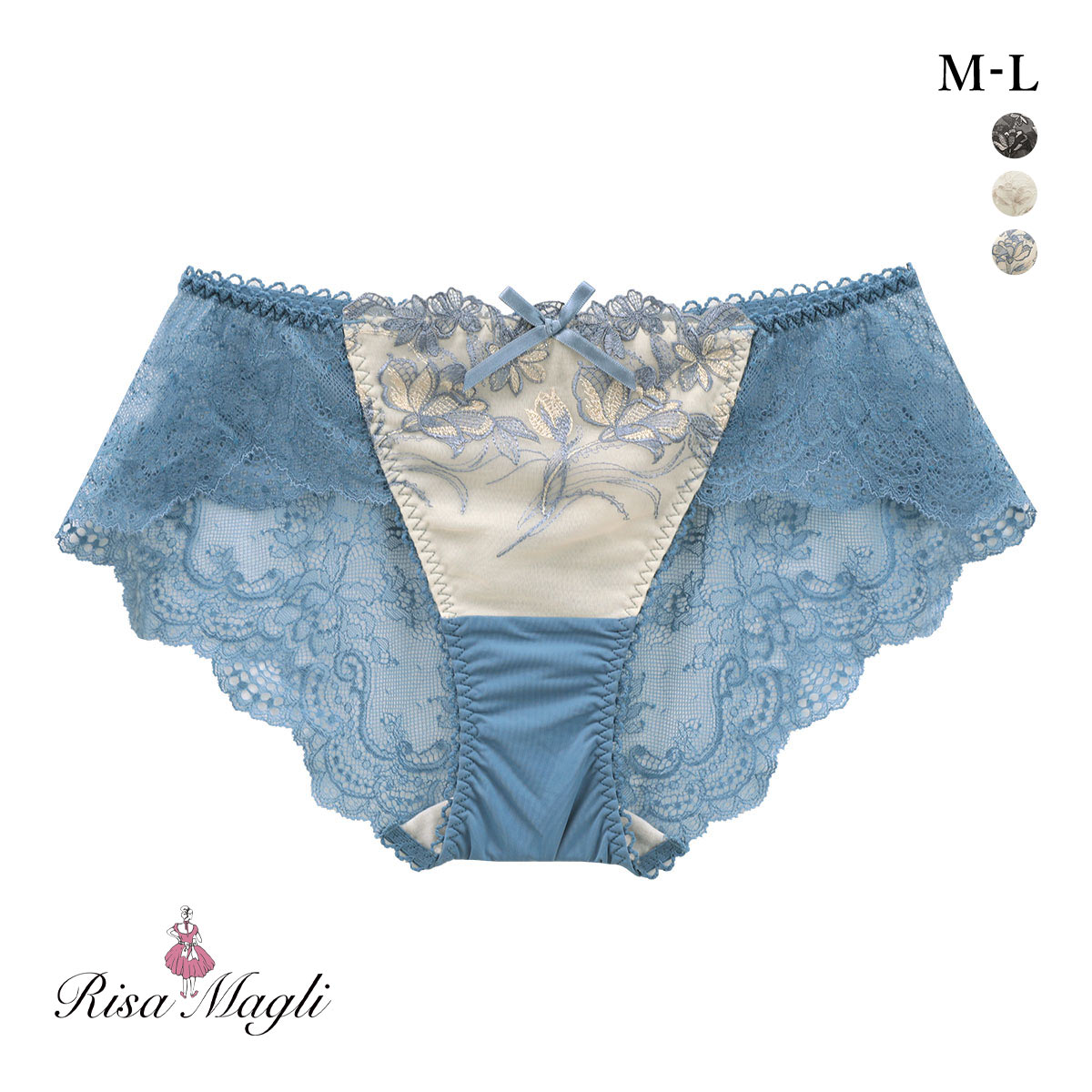 リサマリ リアナ レースショーツ バックレース Risa Magli(BU-ブルー-M)
