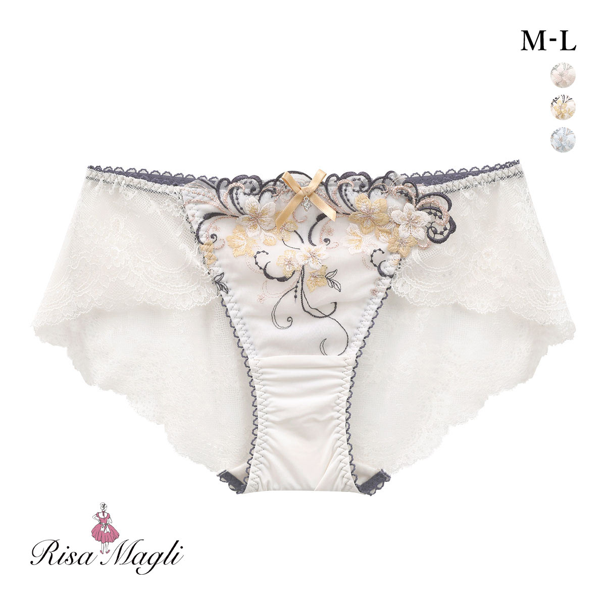 リサマリ アイシャ レースショーツ バックレース Risa Magli(MUS-マスタード-M)