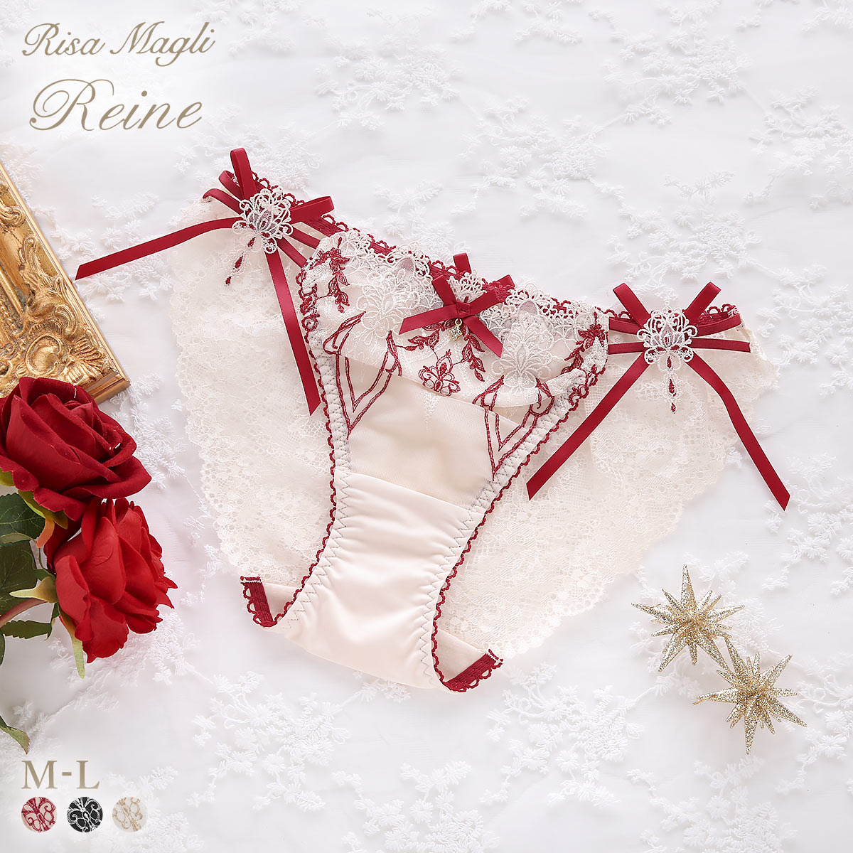 リサマリ レーヌ ジュエリー スペシャルリボンショーツ サイドリボン バックレース Risa Magli Reine(RE-レッド-M)