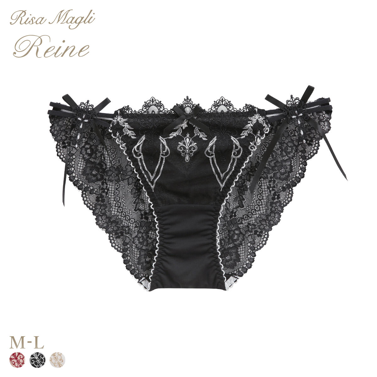 リサマリ レーヌ ジュエリー スペシャルリボンショーツ サイドリボン バックレース Risa Magli Reine(BK-ブラック-M)