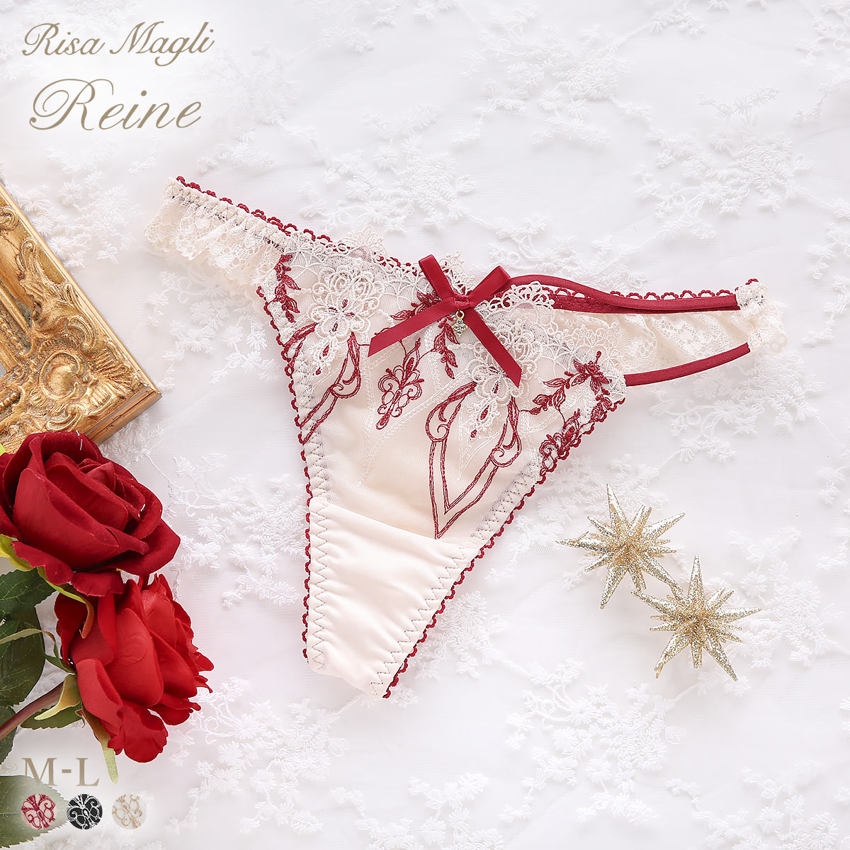 リサマリ レーヌ ジュエリー ショーツ Tバック バックレース タンガ ソング Risa Magli Reine(RE-レッド-M)