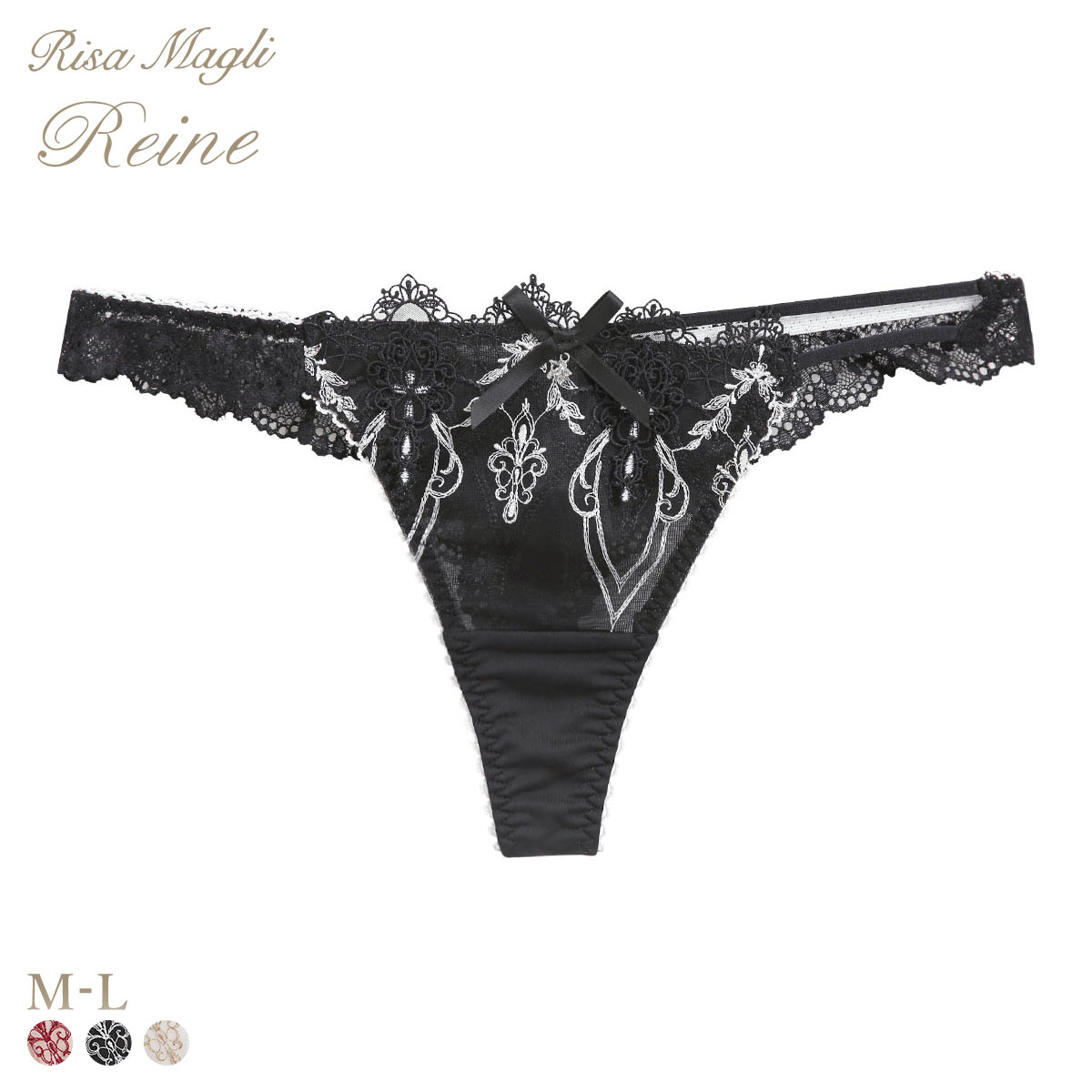 リサマリ レーヌ ジュエリー ショーツ Tバック バックレース タンガ ソング Risa Magli Reine(BK-ブラック-M)