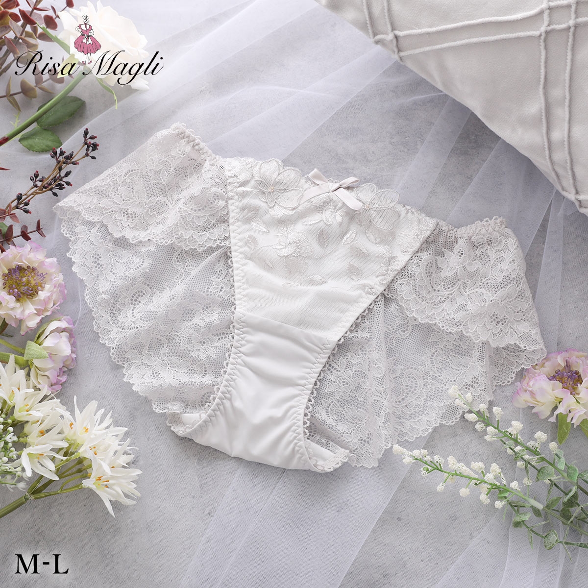 リサマリ ルイーザ レースショーツ バックレース 単品 Risa Magli(LGY-薄グレー-M)