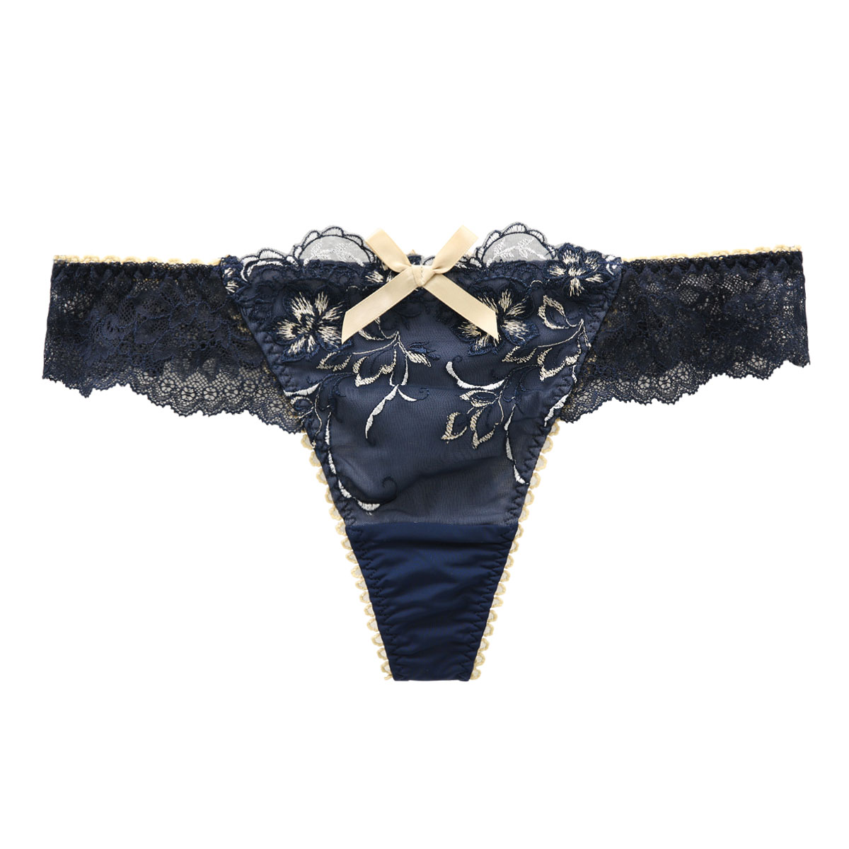 リサマリ Risa Magli マリカ Tバック ショーツ タンガ ソング バックレース 単品(NV-ネイビー-M)