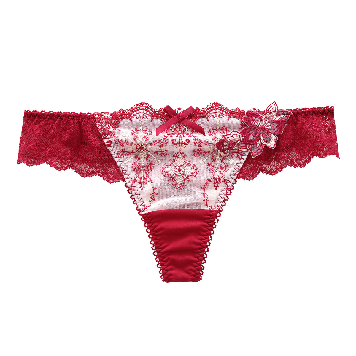 リサマリ Risa Magli レーヌ Reine ファビエンヌ ショーツ Tバック バックレース タンガ ソング 単品(RE-レッド-M)