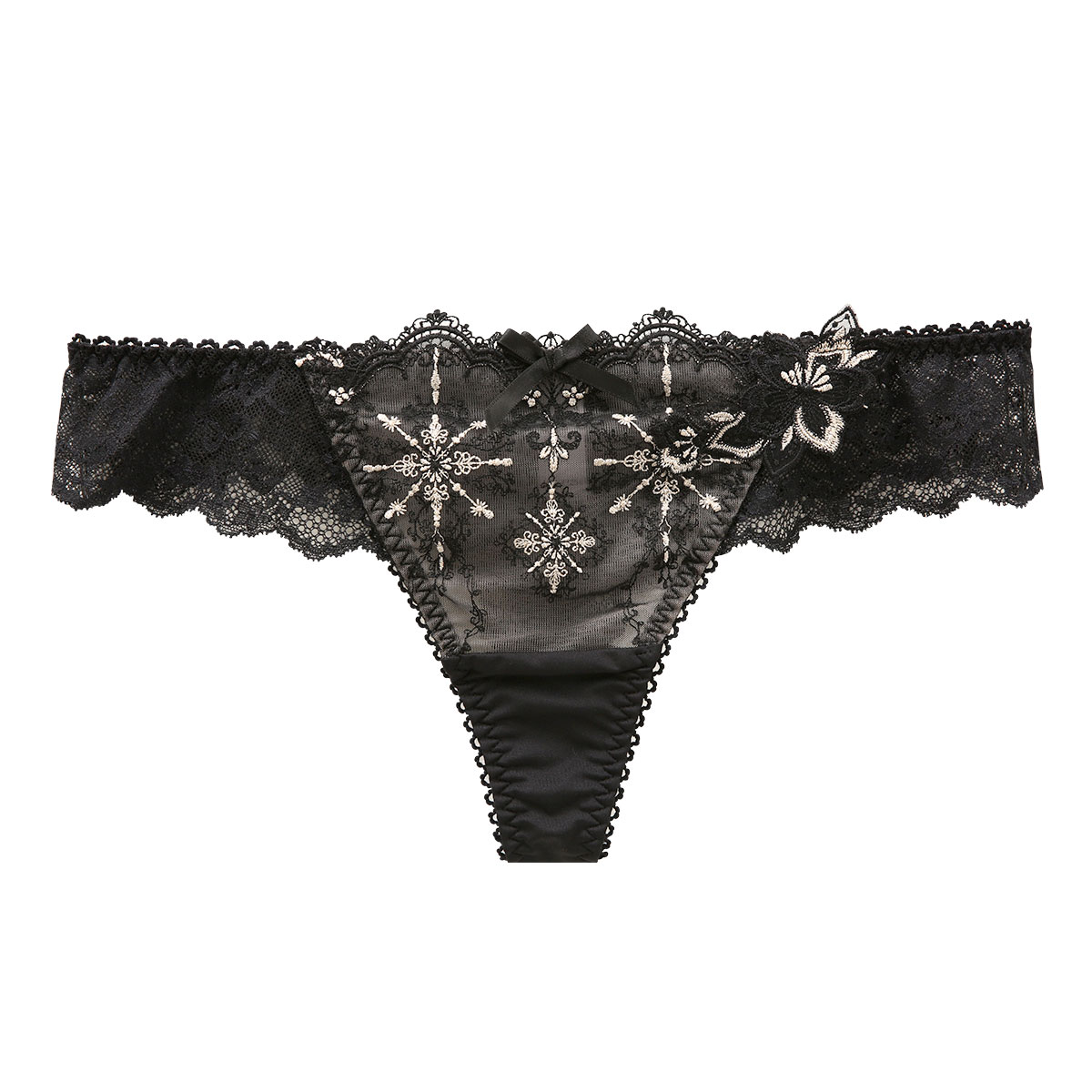 リサマリ Risa Magli レーヌ Reine ファビエンヌ ショーツ Tバック バックレース タンガ ソング 単品(BK-ブラック-M)