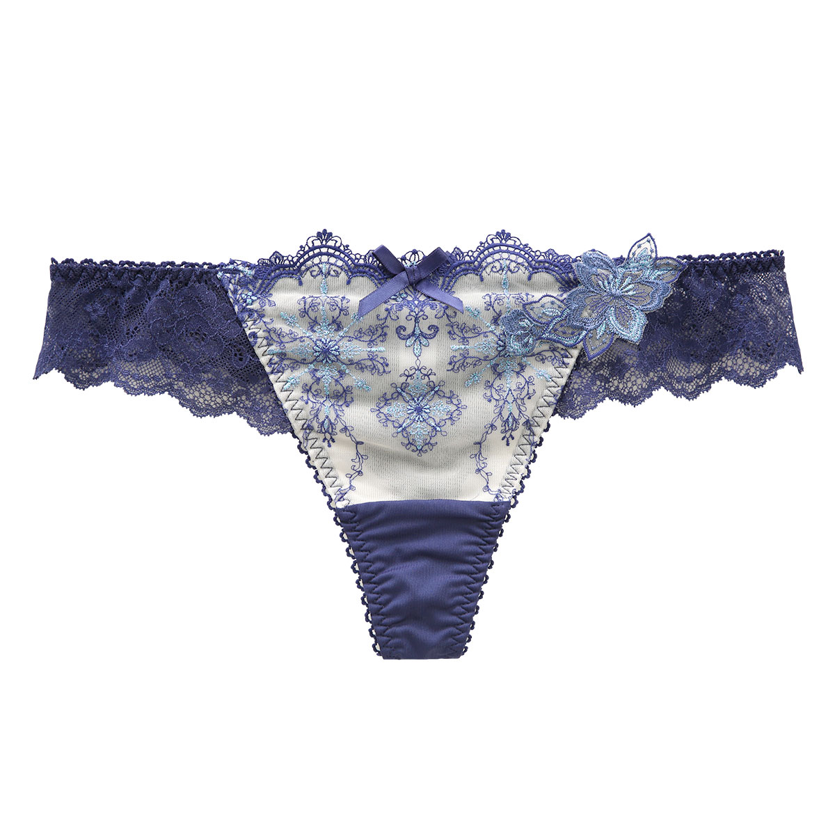 リサマリ Risa Magli レーヌ Reine ファビエンヌ ショーツ Tバック バックレース タンガ ソング 単品(BU-ブルー-M)
