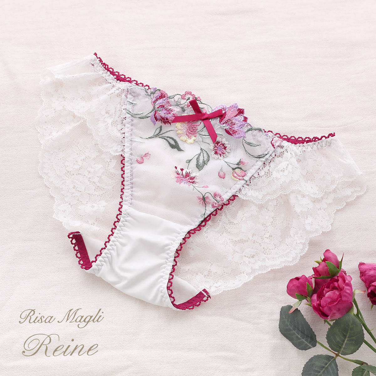 リサマリ Risa Magli レーヌ Reine レンヌ ショーツ ノーマル バックレース 単品(RE-レッド-M)