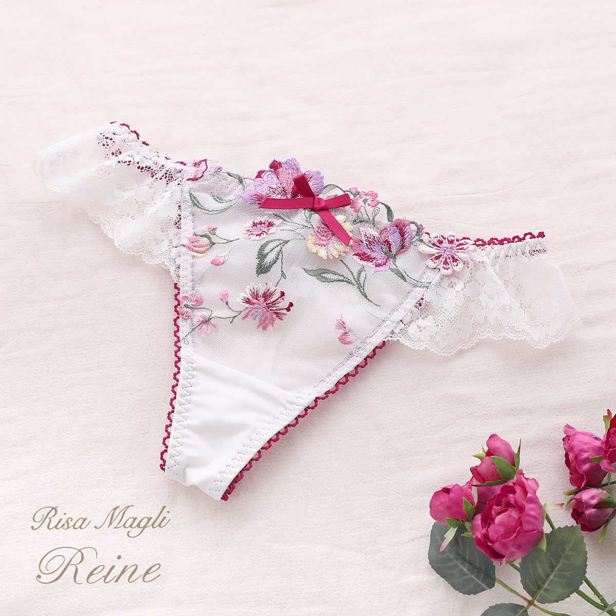 リサマリ Risa Magli レーヌ Reine レンヌ ショーツ Tバック バックレース タンガ ソング 単品(RE-レッド-M)