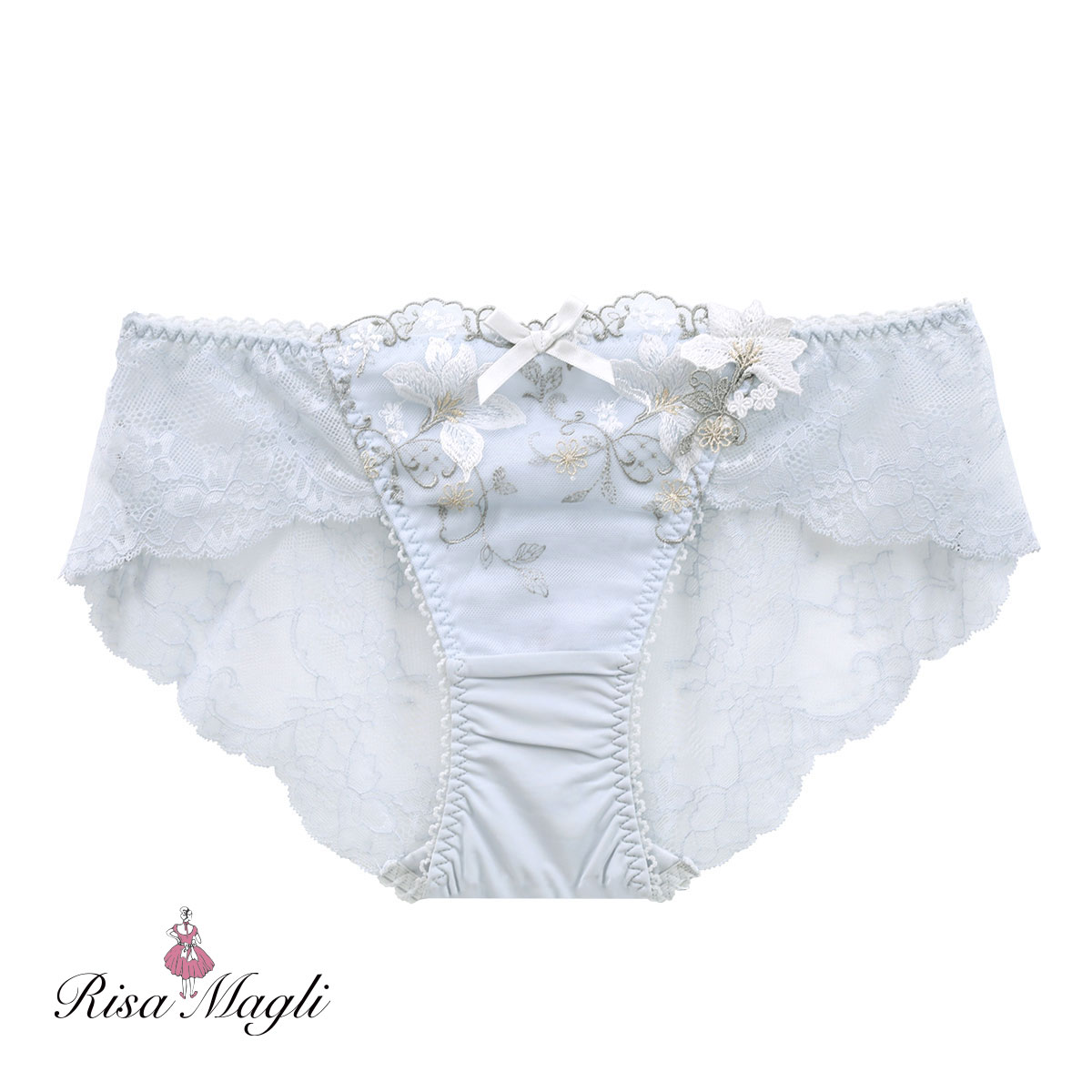リサマリ Risa Magli フルーリ レースショーツ バックレース 単品(BU-ブルー-M)