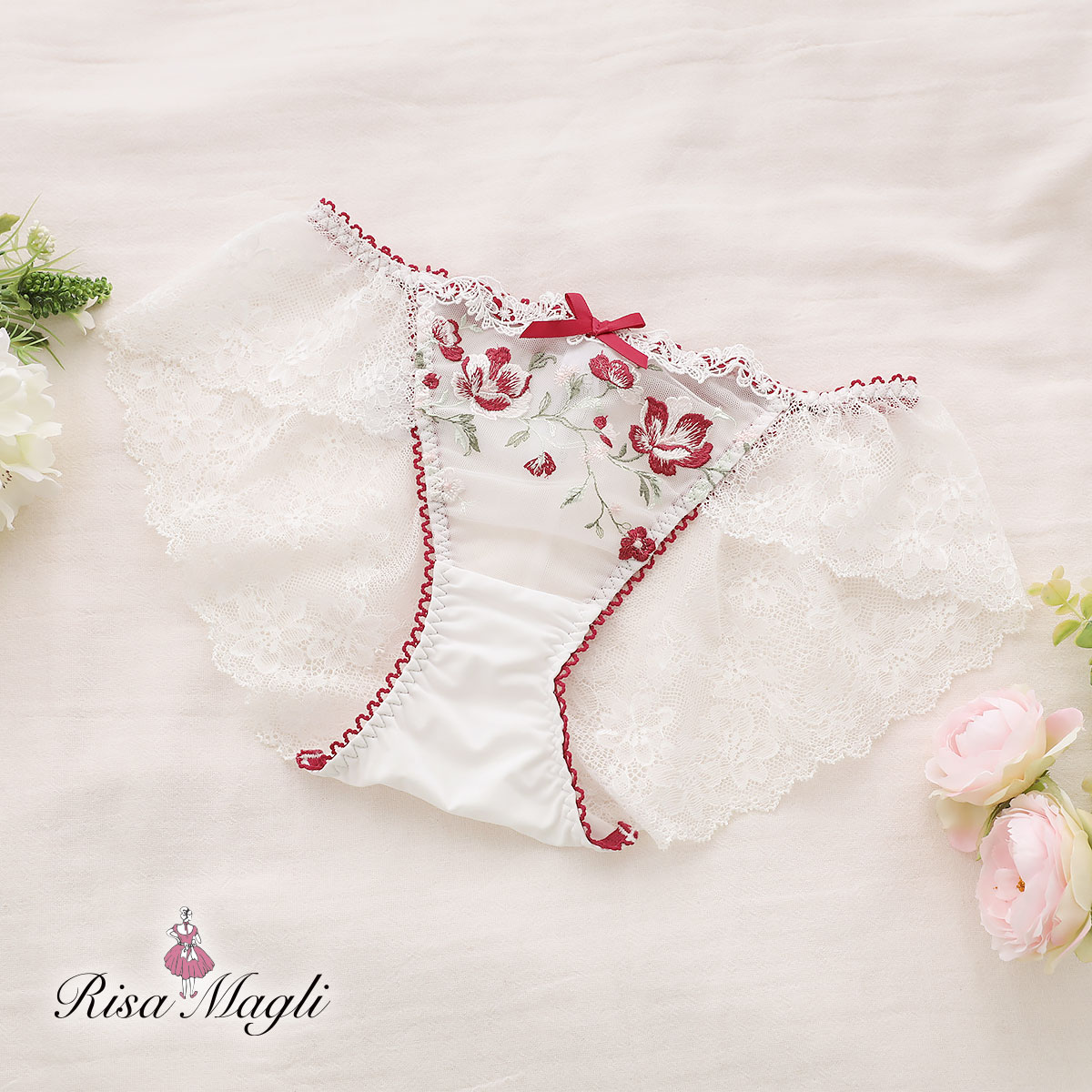 リサマリ Risa Magli ミステル レースショーツ バックレース 単品(RE-レッド-M)