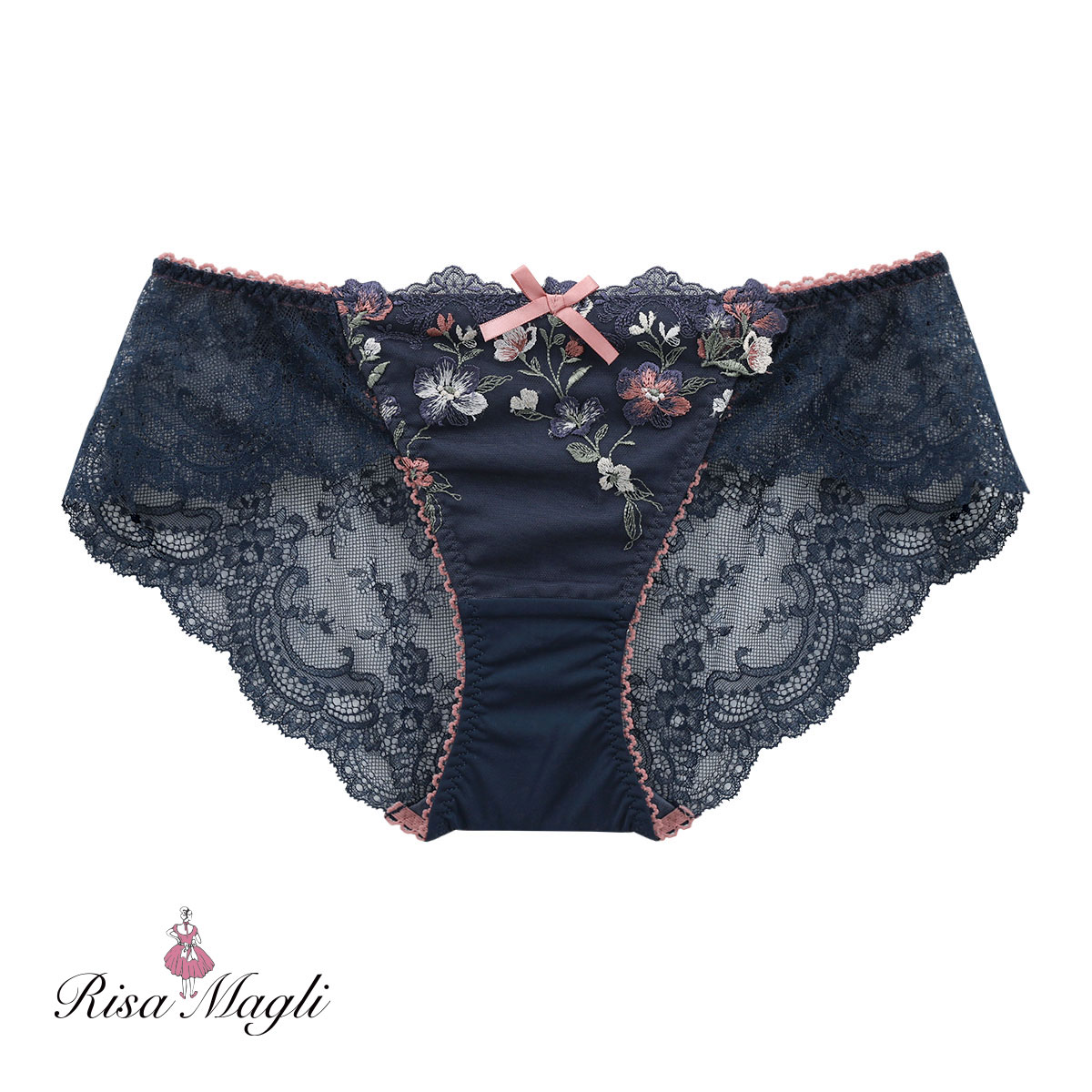 リサマリ Risa Magli イレーヌ レースショーツ バックレース 単品(NV-ネイビー-M)