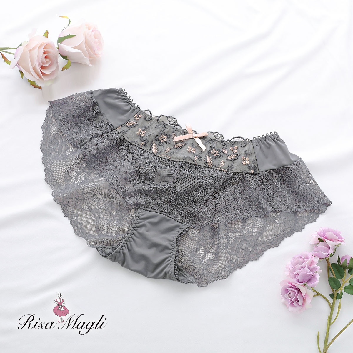 リサマリ Risa Magli ボーナ フレアショーツ バックレース 単品(GY-グレー-M)