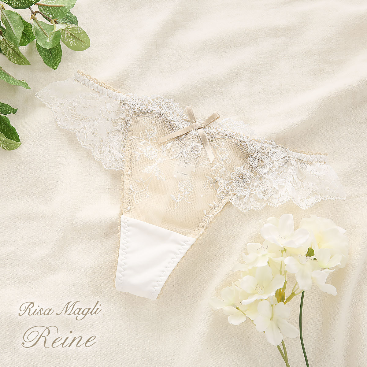 リサマリ Risa Magli レーヌ Reine アリアンナ ショーツ Tバック タンガ ソング バックレース 単品(WH-ホワイト-M)