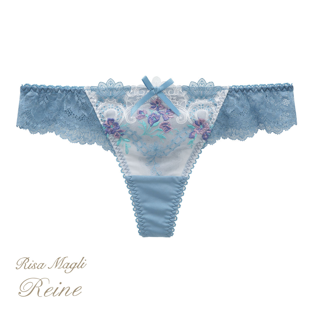 リサマリ Risa Magli レーヌ Reine アリーシャ ショーツ Tバック 総レース バックレース 単品(BU-ブルー-M)