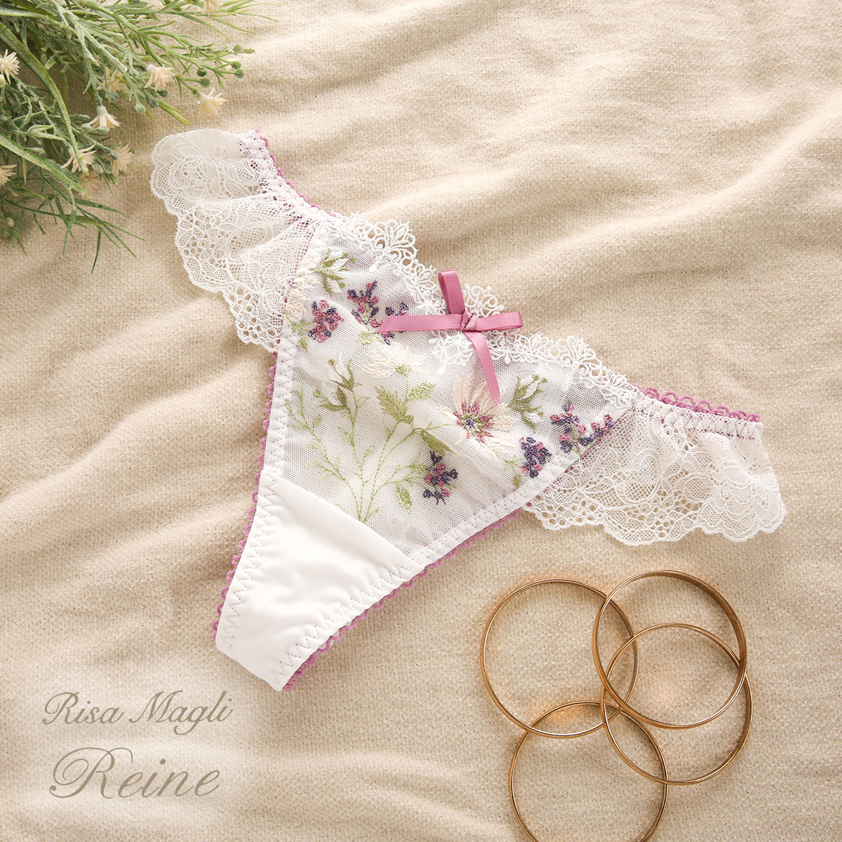 リサマリ Risa Magli レーヌ Reine フレデリカ ショーツ Tバック 単品(WH-ホワイト-M)