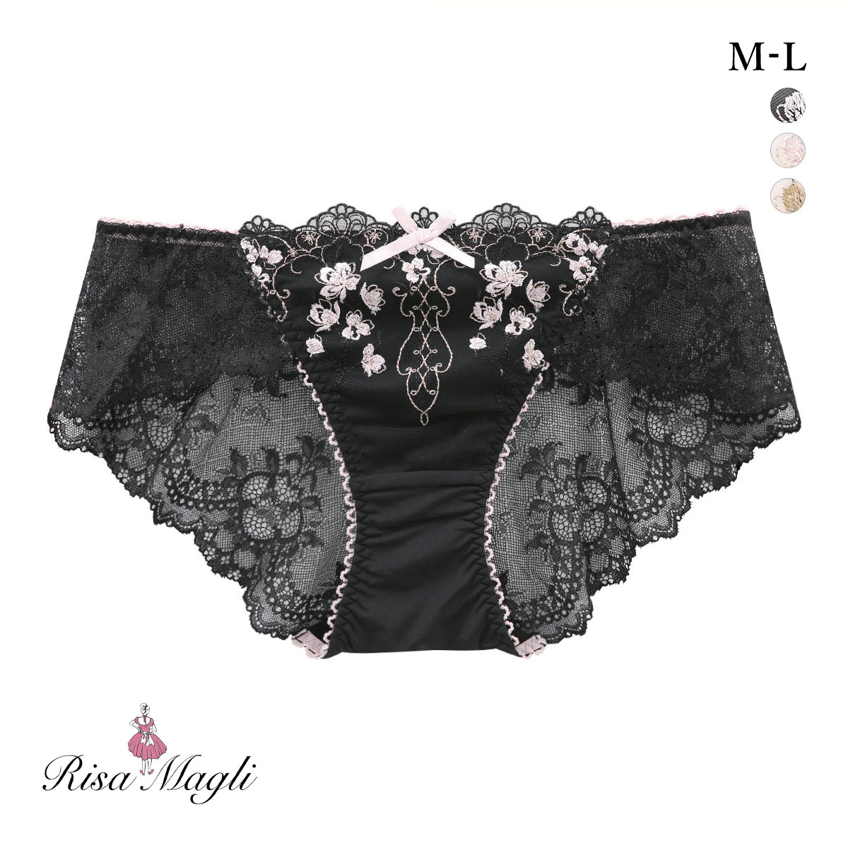 リサマリ Risa Magli カイリー ショーツ スタンダード バックレース 単品(BK-ブラック-M)