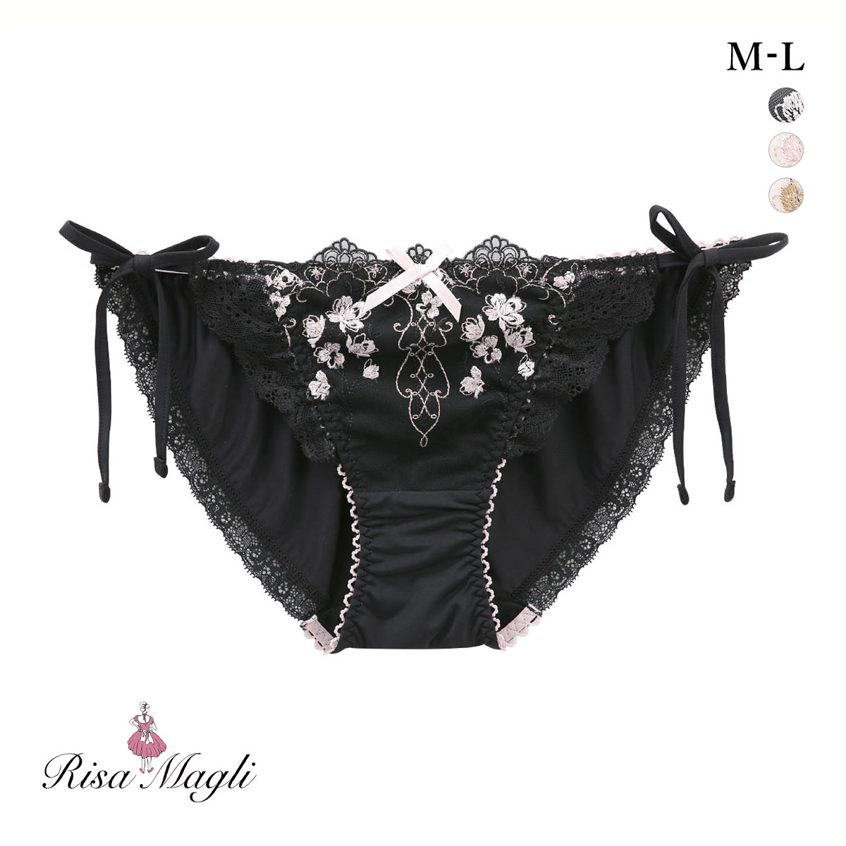 リサマリ Risa Magli カイリー サイドリボンショーツ スタンダード 単品(BK-ブラック-M)