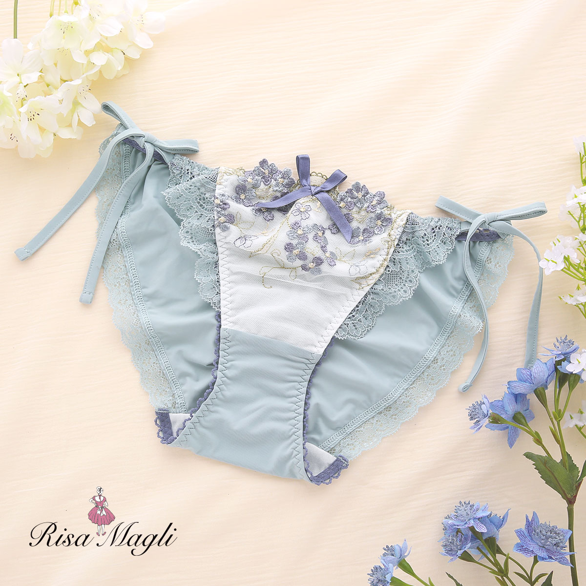 リサマリ Risa Magli クラーラ サイドリボンショーツ ノーマル 単品(BU-ブルー-M)