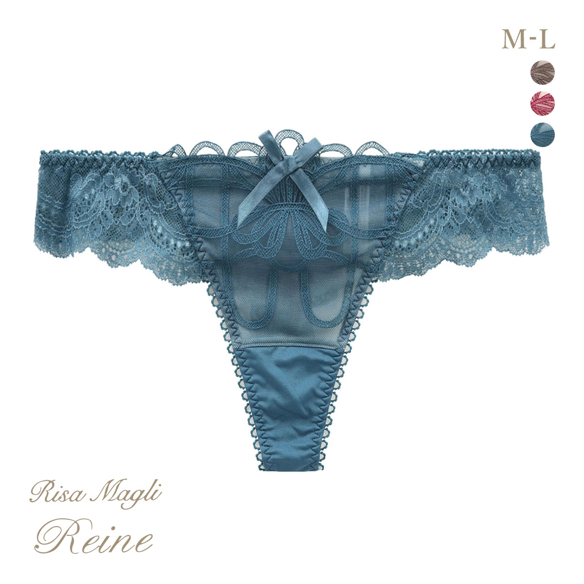 リサマリ Risa Magli レーヌ Reine レネイ Tバックショーツ バックレース(BU-ブルー-M)
